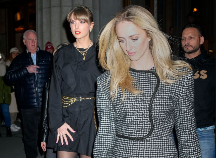 Taylor Swift Poses With Brittany Mahomes in a Balmain Halter Dress at the Eras Tour Wrap Party