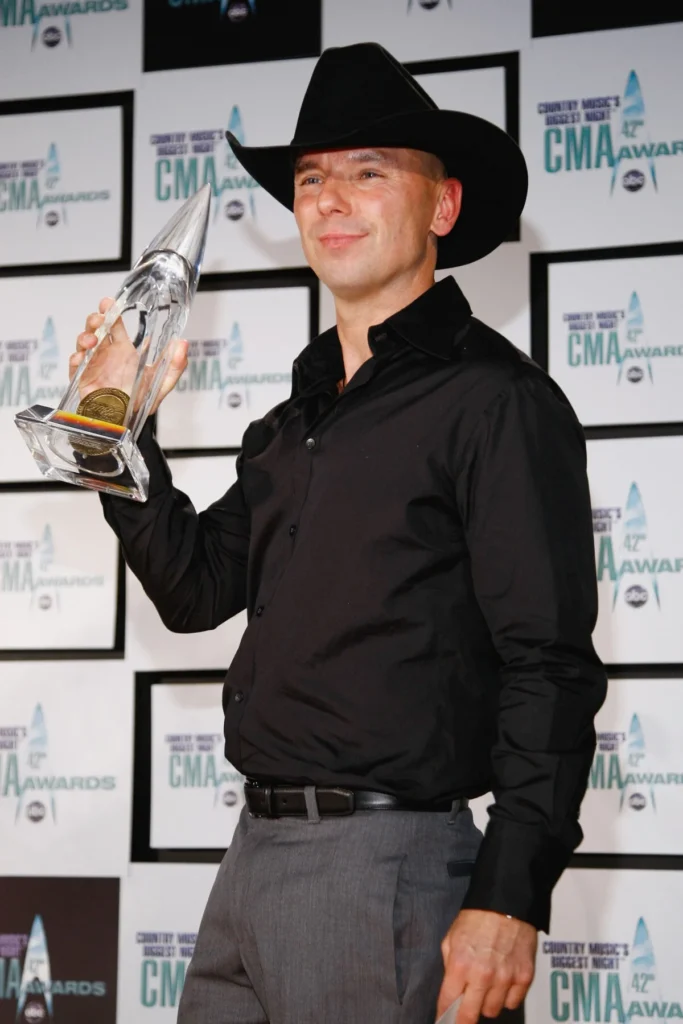 After winning the CMA’s Entertainer of the Year award in 2008, Kenny Chesney poses with his trophy.