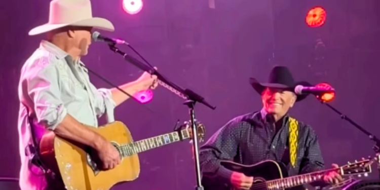 George Strait shows up to support Alan Jackson at farewell show
