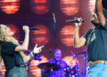 Carrie Underwood and Luke Bryan performing a 90s country cover